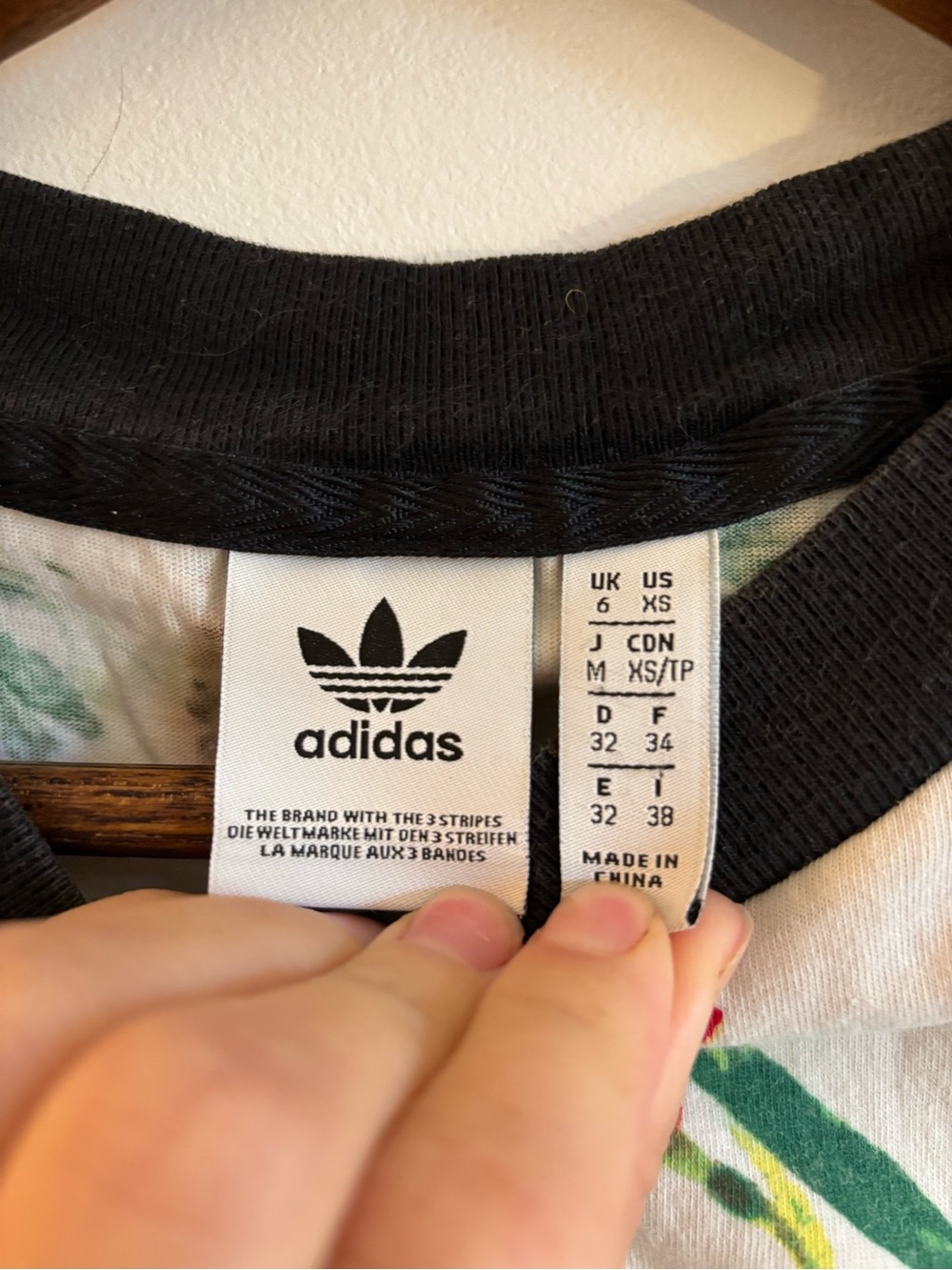 adidas White Floral Crop Tee with Black Stripes - Picture 3 of 5